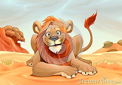 Happy Lion in the savannah Vector Illustration