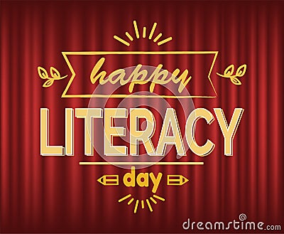 Happy Literacy Day Sketch with Pencil Text Vector Vector Illustration