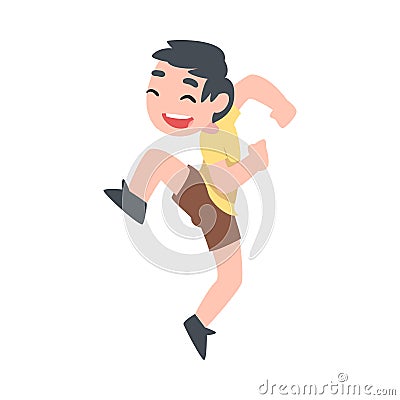 Happy Little Boy Jumping, Cute Smiling Preschooler Kid Having Fun Cartoon Style Vector Illustration Vector Illustration