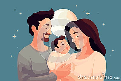 happy little family mother father and child hug each other illustration AI generated Vector Illustration