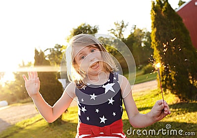Happy little girl celebrating Independence Day Stock Photo