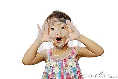 Happy Little Girl Framing Her Face Stock Photo
