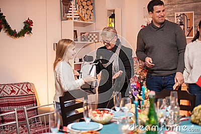 Happy little girl about her present Stock Photo