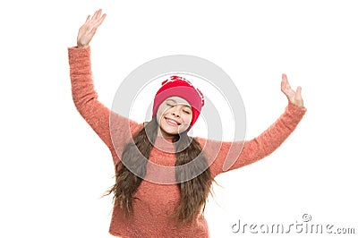 Happy little girl loves winter. finally winter holidays. enjoy christmas vacation. good mood in any weather. warm Stock Photo