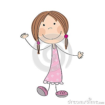 Happy little girl - original hand drawn illustration Vector Illustration