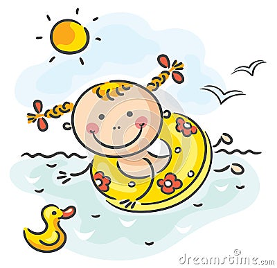 Happy little girl swimming Vector Illustration