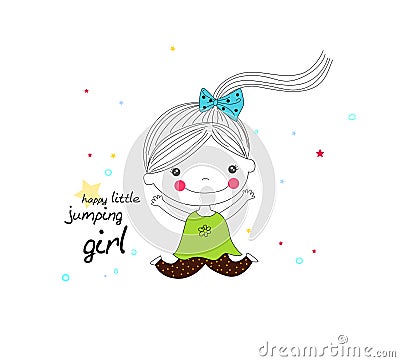 Happy little jumping girl Vector Illustration