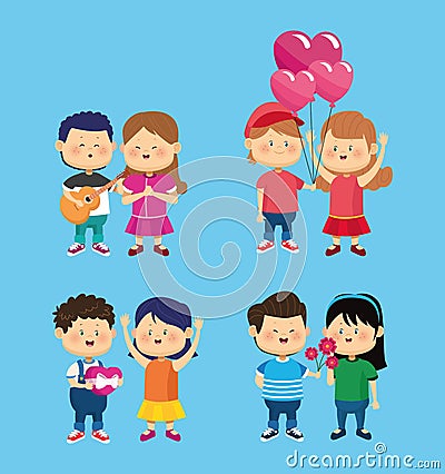 Happy little kids group friends characters Vector Illustration