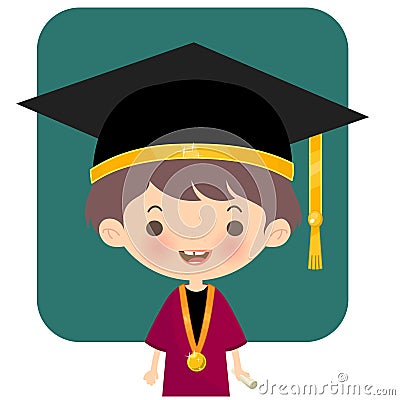 Happy Logo student wearing graduation hat and outfit Vector Illustration