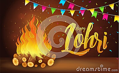 Happy Lohri banner, greeting card, Punjabi festival celebration Vector Illustration