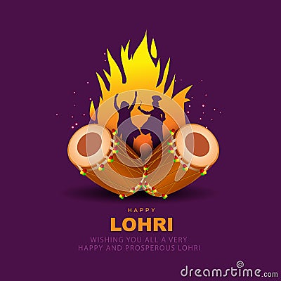 Happy Lohri festival of Punjab India background. cople people playing lohri dance. vector illustration banner design Vector Illustration