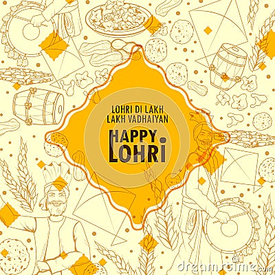 Happy Lohri festival of Punjab India background Vector Illustration