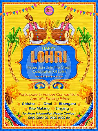 Happy Lohri holiday background for Punjabi festival Vector Illustration