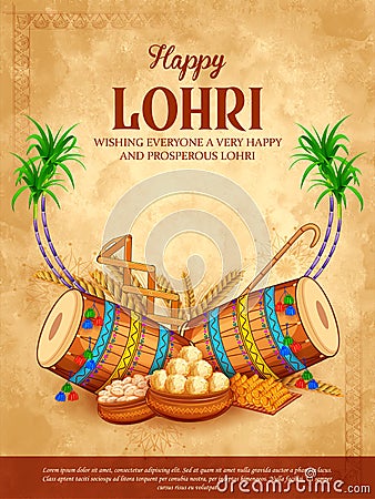 Happy Lohri holiday background for Punjabi festival Cartoon Illustration