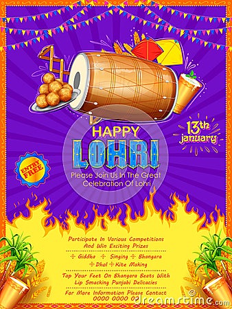 Happy Lohri holiday background for Punjabi festival Vector Illustration