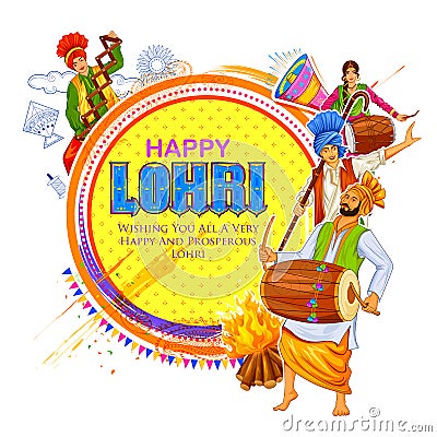 Happy Lohri holiday background for Punjabi festival Vector Illustration