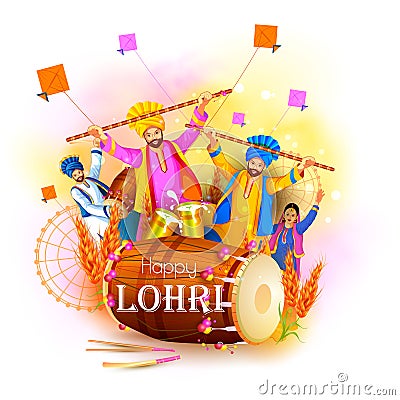 Happy Lohri holiday festival of Punjab India Vector Illustration