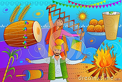 Happy Lohri Punjab festival celebration background Vector Illustration