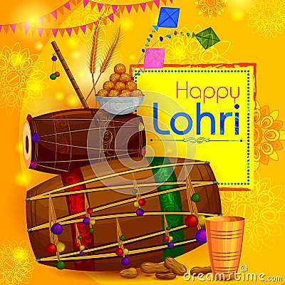 Happy Lohri Punjabi religious holiday background for harvesting festival of India Vector Illustration