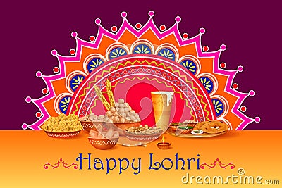 Happy Lohri Punjabi religious holiday background for harvesting festival of India Vector Illustration