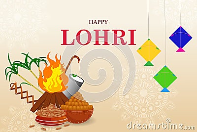 Happy Lohri Punjabi religious holiday background for harvesting festival of India Vector Illustration