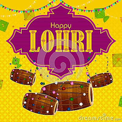 Happy Lohri Punjabi religious holiday background for harvesting festival of India Vector Illustration