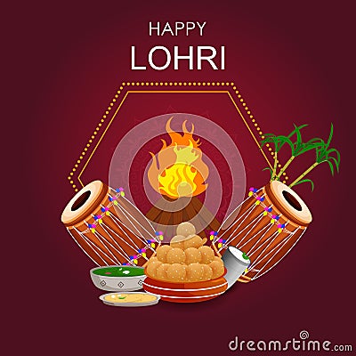 Happy Lohri Punjabi religious holiday background for harvesting festival of India Vector Illustration