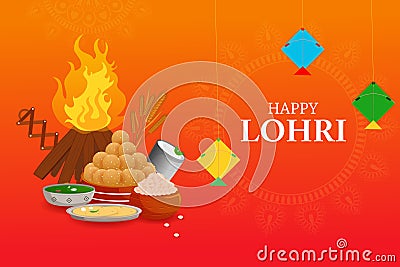 Happy Lohri Punjabi religious holiday background for harvesting festival of India Vector Illustration