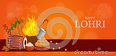 Happy Lohri Punjabi religious holiday background for harvesting festival of India Stock Photo