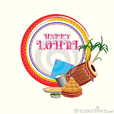 Happy Lohri Punjabi religious holiday background for harvesting festival of India Vector Illustration