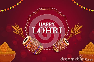 Happy Lohri Punjabi religious holiday background for harvesting festival of India Vector Illustration