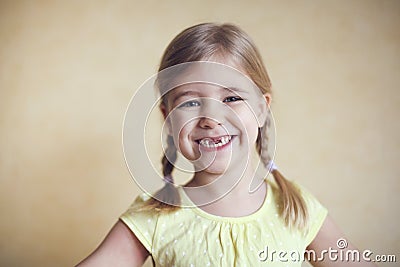 Happy lost tooth little girl portrait Stock Photo