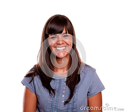 Happy lovely young woman laughing Stock Photo