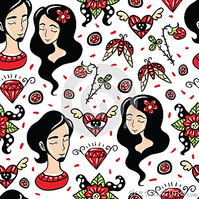 Happy Lovers Seamless Pattern Stock Photo