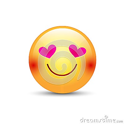 Happy loving emoticon face with eyes in the form of hearts. Cartoon vector emoji in love with smile Vector Illustration