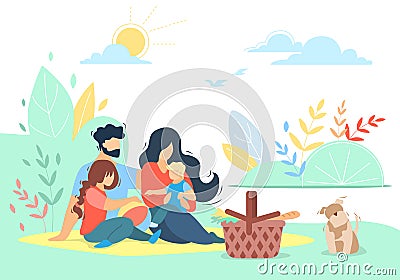 Happy Loving Family Picnic, Kids, Love, Relations Vector Illustration