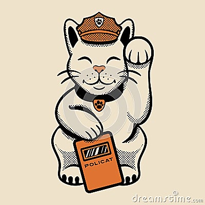 Happy Lucky Cat Police Design Vector Illustration