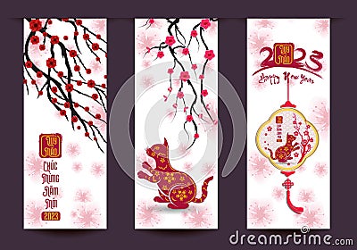 Happy lunar new year 2023, Vietnamese new year, Year of the Cat Vector Illustration