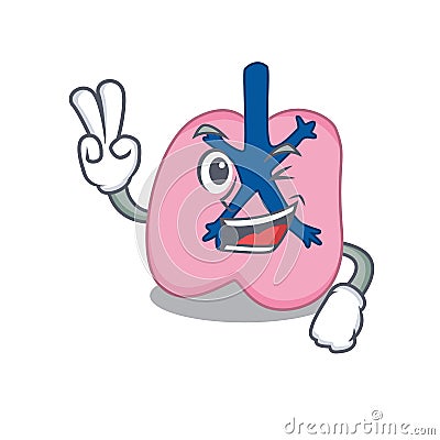 Happy lung cartoon design concept show two fingers Vector Illustration