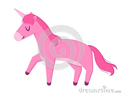 Happy magic pink unicorn. Romantic fairytale pet, children imagination concept.Stock vector illustration isolated on Cartoon Illustration