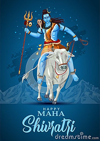 Happy maha Shivratri mahadev ride with Nandhi , a Hindu festival celebrated of lord shiva night, english calligraphy. vector Vector Illustration