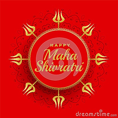 Happy maha shivratri red background with trishul decoration Vector Illustration