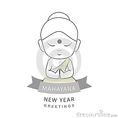 Happy Mahayana new year- Cute Buddha with warm greetings Vector Illustration