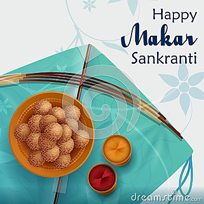 Happy Makar Sankranti background with colorful kite Cartoon Illustration