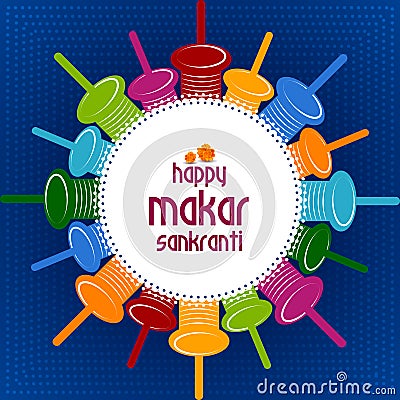 Happy Makar Sankranti background with colorful kite Vector Illustration