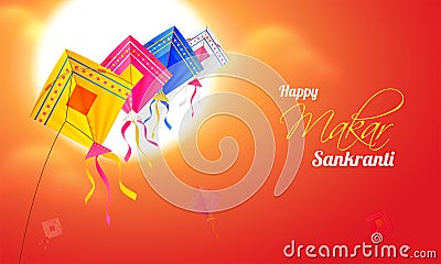 Happy Makar Sankranti celebration, illustration of colorful kite Cartoon Illustration