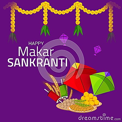 Happy Makar Sankranti. Cartoon Illustration