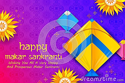 Happy Makar Sankranti wallpaper with colorful kite string Vector Illustration