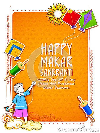 Happy Makar Sankranti wallpaper with colorful kite string Vector Illustration