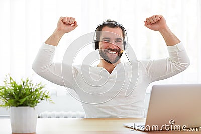 Happy male operator in the office Stock Photo